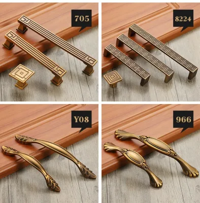 China de aleación de zinc fabricante de muebles de color bronce antiguo Manijas tira Tirador Vintage de hardware para armario armario armario vitrina aparador cajón