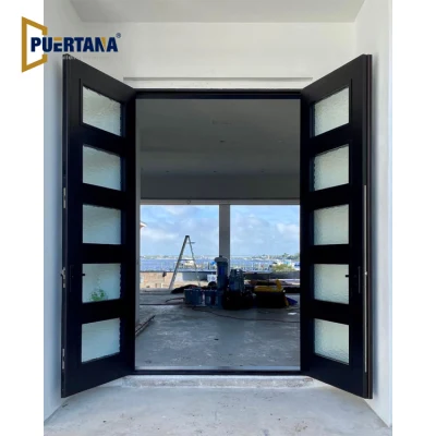Diseño de la puerta principal de la puerta principal de lujo en madera de lujo doble frente de la puerta de entrada