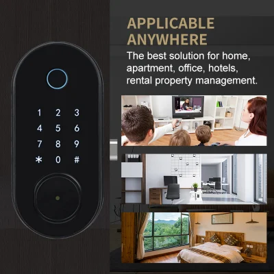 Cerradura de puerta de huella dactilar inteligente, cerradura de puerta de entrada sin llave con mango reversible, teclado de pantalla táctil digital 6 en 1