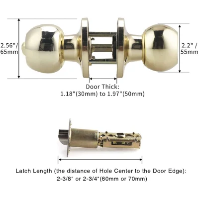 Balón redondo de acero inoxidable juego de la perilla de puerta de la puerta con llave de oro de hardware para el cuarto de baño