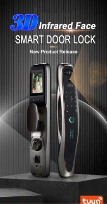 Reconocimiento facial 3D electrónica biométricos WiFi puerta exterior con cerradura de puerta Tuya Smart APP Lock visual del ojo de gato