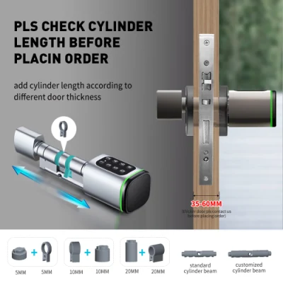 Cerradura de cilindro Euro stock en Europa Tuya APP ajustable resistente al agua Tamaño del cilindro de cerradura de cilindro inteligente