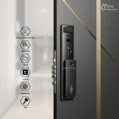Cerradura de puerta inteligente Wi-Fi de alta seguridad con aplicación móvil, reconocimiento facial 3D, huella digital biométrica
