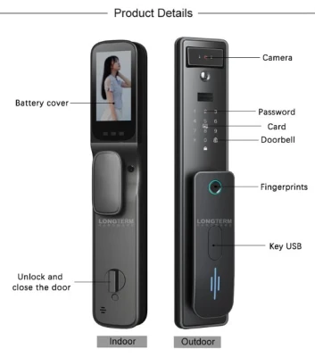 Cerradura de puerta inteligente Wi-Fi de alta seguridad con aplicación móvil, reconocimiento facial 3D, huella digital biométrica
