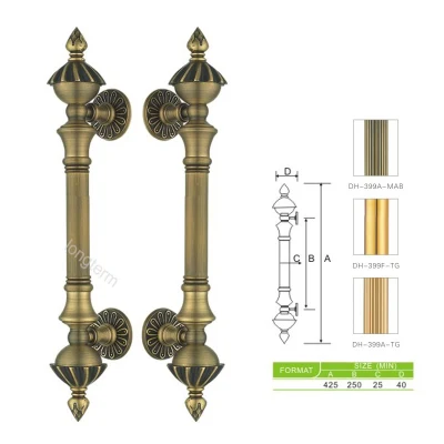 Puerta de madera de estilo europeo tirador Puerta principal Antigua Bronce Tiradores grandes de puerta de latón para la casa