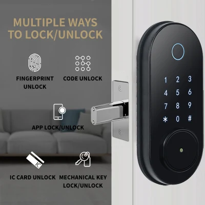 Cerradura de puerta de huella dactilar inteligente, cerradura de puerta de entrada sin llave con mango reversible, teclado de pantalla táctil digital 6 en 1
