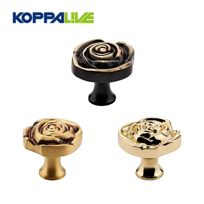 Venta al por mayor Armario antiguo Knobs Puerta Vintage Brass Rosa Flor Rustic Mando de cajón