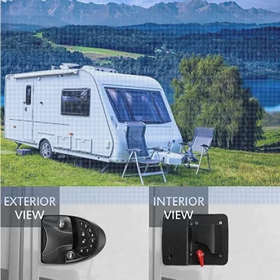 Cerradura de puerta de apertura sin llave de RV más reciente cerradura de puerta de cierre de cerrojo Asa de remolque Caravana con mando a distancia teclado para autocaravana Puerta del remolque