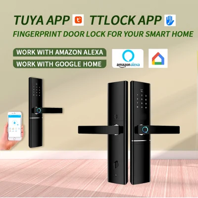 Puerta de acceso sin llave llave Smart Door Lock Digital Biomic Fingerprint Door Bloquear el trabajo con Alexa Google Home para Airbnb Alquiler de apartamento
