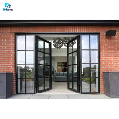 Entrada principal Seguridad Puertas metálicas Puertas estilo francés Hierro forjado Puerta con ventana de vidrio operable para el Jardín de la Puerta de Villa Entracne Puerta de entrada de aluminio