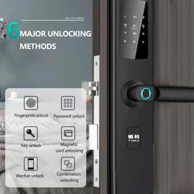 Yk-T1 One Grip to Open bloqueo automático de huellas dactilares inteligente Inicio Seguridad Tarjeta de deslizamiento Contraseña cerradura electrónica de madera Smart