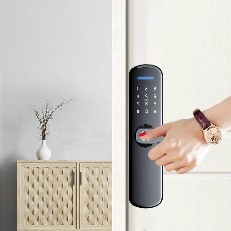 Remote Control Electronic Fingerprint Password Smart Office Hotel Door Lock Frameless Sliding Glass Aluminum Tuya APP