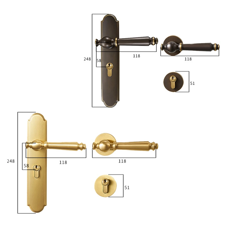 High Quality Bedroom Brass Door Lock All Copper Door Handle