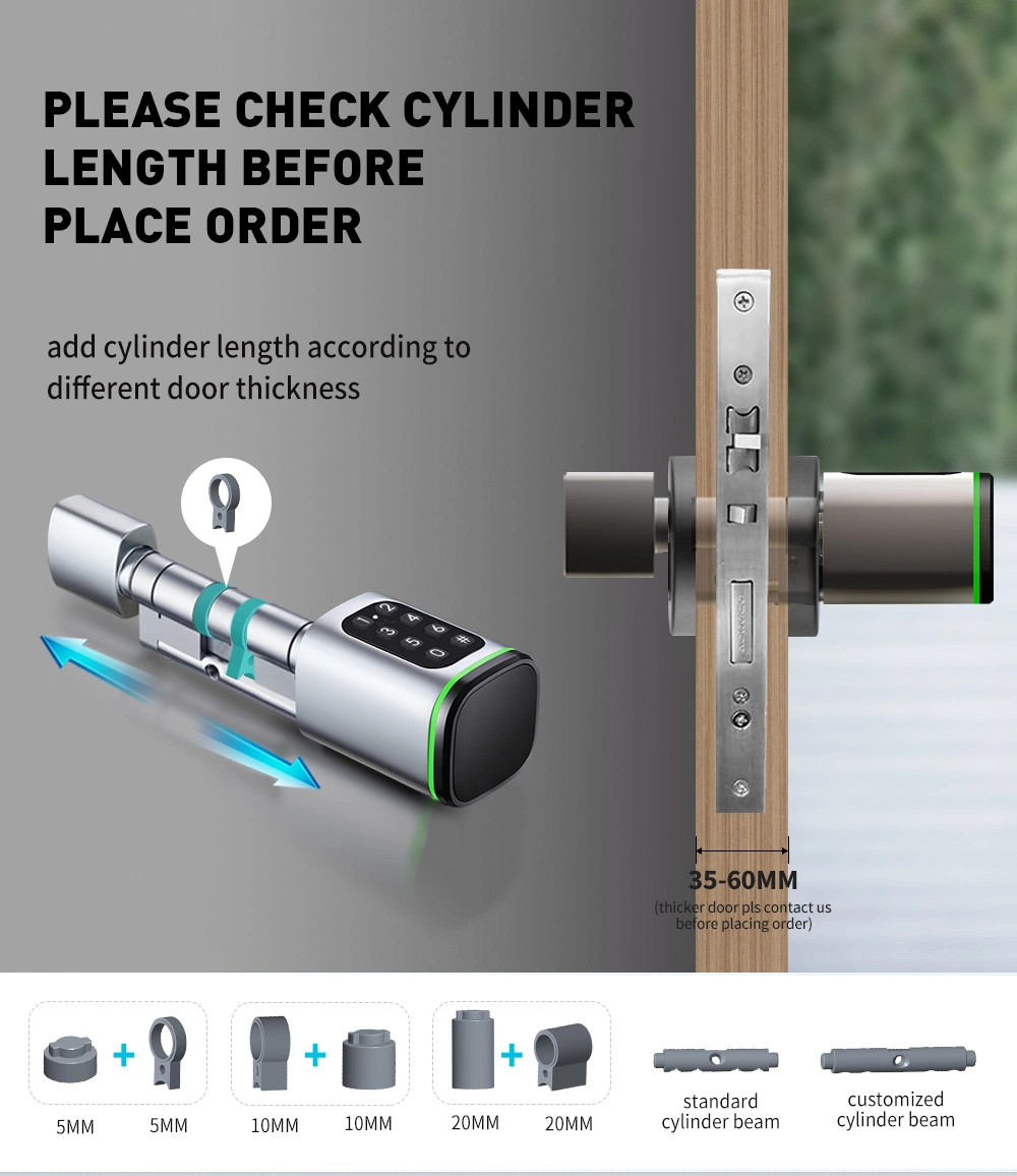 Tuya APP Adjustable Cylinder Size Waterproof Smart Cylinder Lock