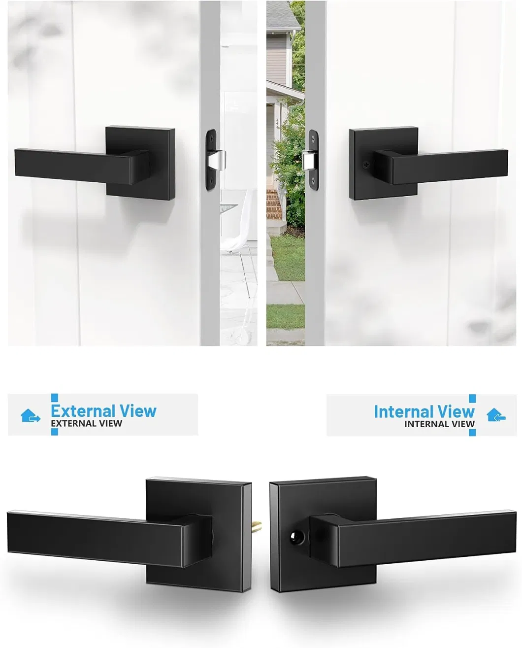 Passage Door Handle Matte Black Closet Hallway Door Lever Set Interior Reversible for Right &amp; Left Door