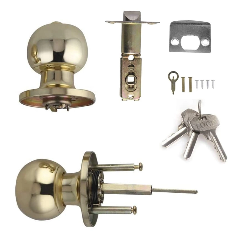 Stainless Steel Round Ball Door Knob Set with Key Door Hardware Golden for Bathroom