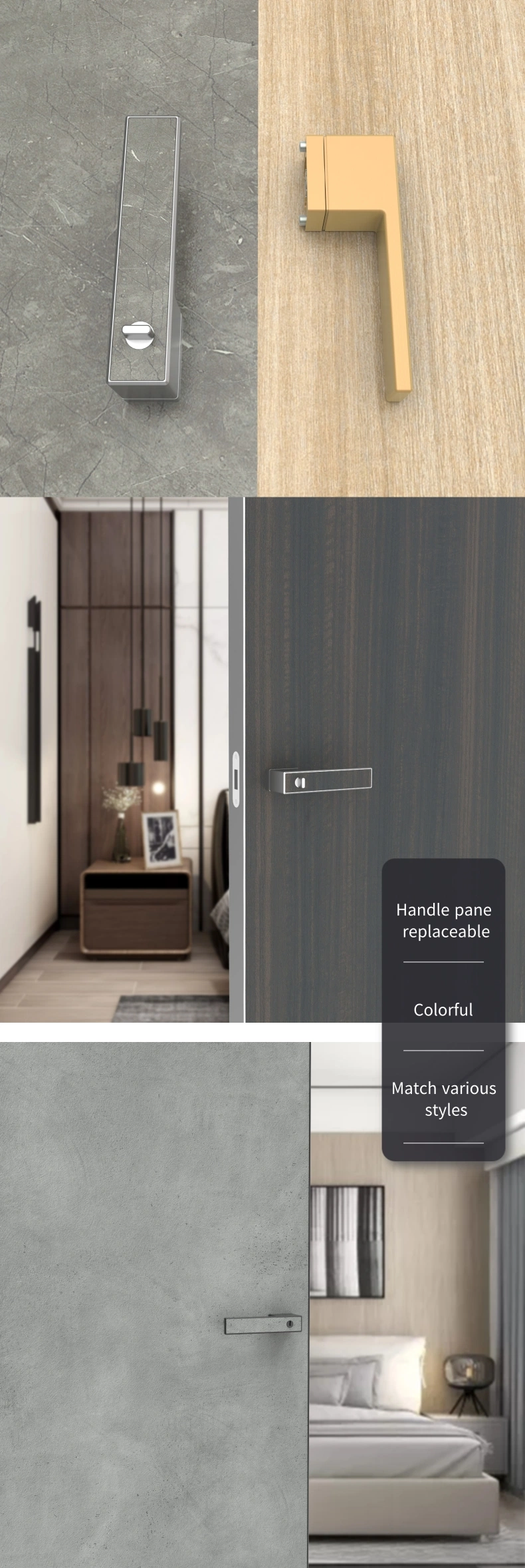 Aluminum Minimalist Fashionable Luxury Interior Room Door Lever on Rose Key Less Entry Door Lock