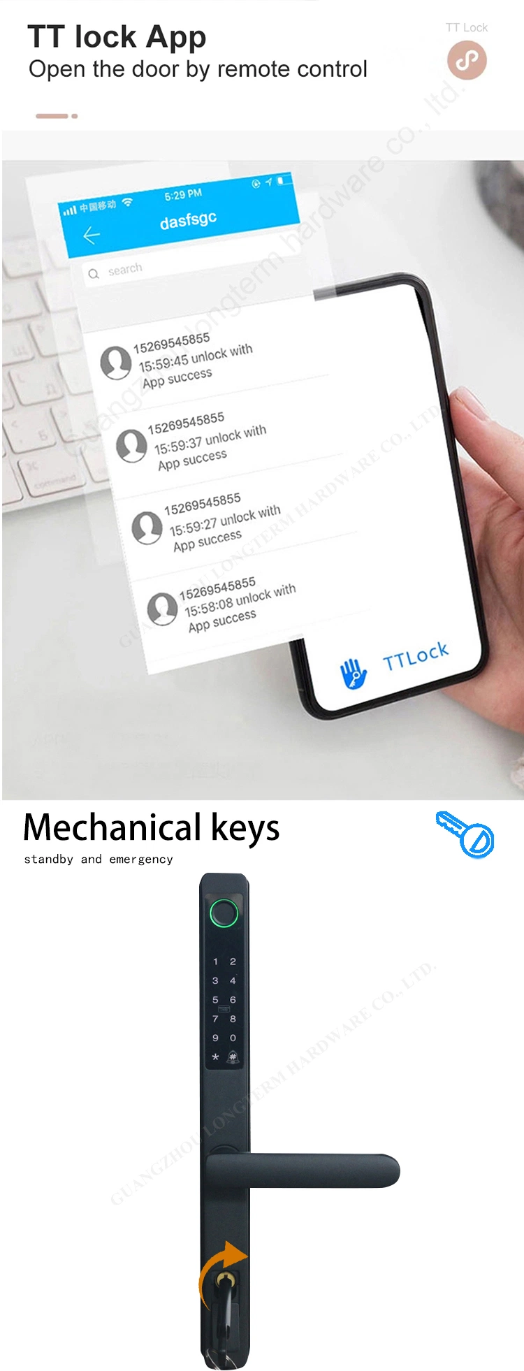 Tuya APP Zinc Alloy Apartment Biometric Fingerprint Digital Smart Door Lock for Front Door