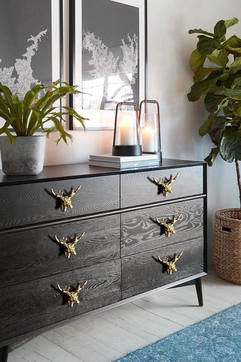 Golden Brass Deer Head Knobs DIY Drawer Cabinet Door Cupboard Furniture Knob
