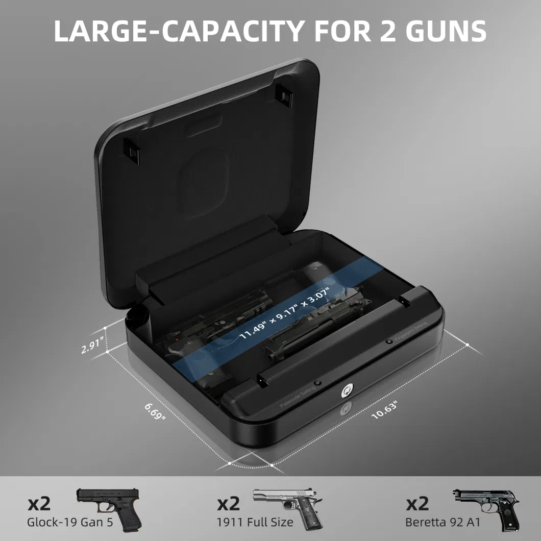 Handgun Safe with Biometric Fingerprint Lock, Sturdy Portable Pistol Safe, Smart Quick-Access Handgun Safe Lock Box