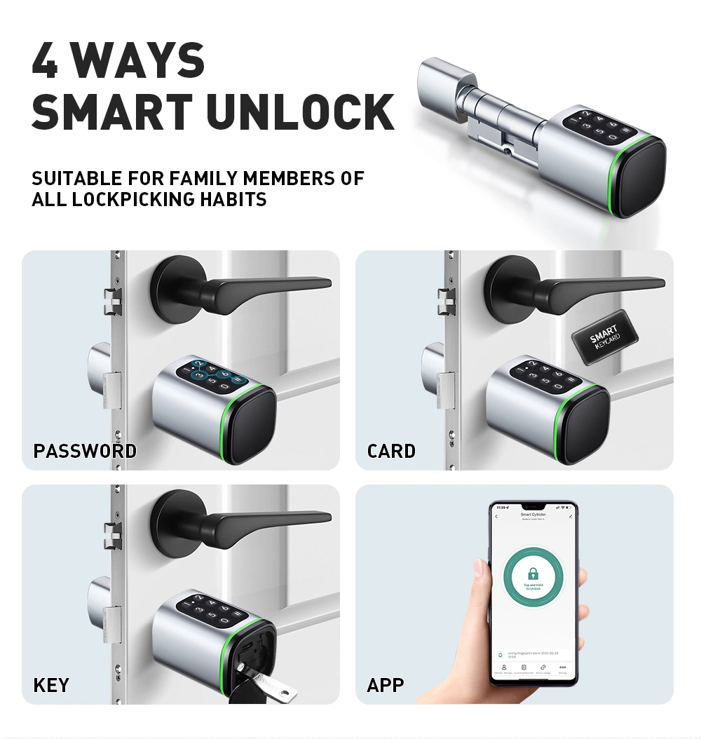 Tuya APP Adjustable Cylinder Size Waterproof Smart Cylinder Lock