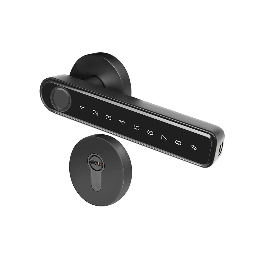 Double Latch Fingerprint Smart Key Electronics Security Bedroom Home Tuya Handle Wood Door Lock