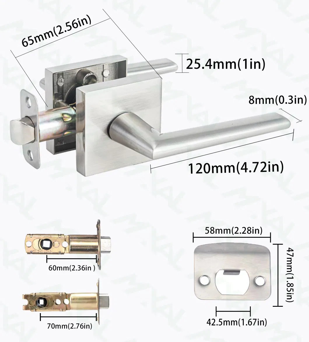 Square Handle Passage Door Lever with Zinc Alloy Interior Door Lock