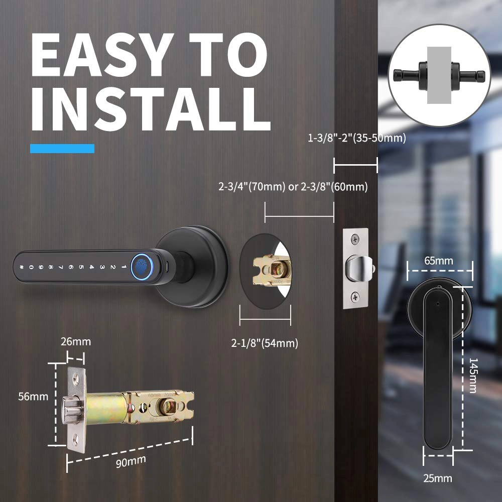 Fingerprint Door Lock Door Knob with Keypad Keyless Entry Door Lock with Handle for Home Hotel Office Apartment Bedroom Black