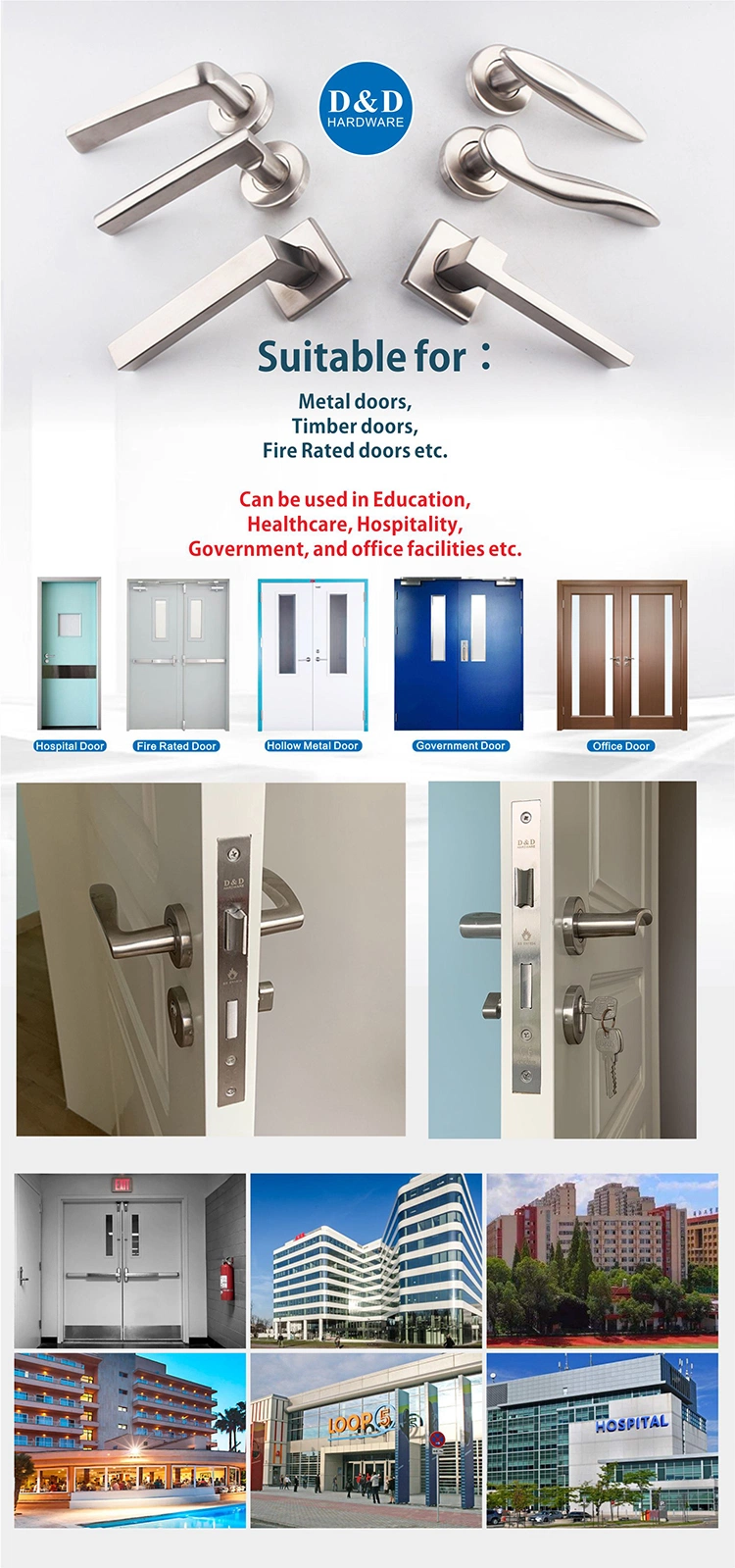 Hardware Solid Wooden Metal Door Handle Lever for Commercial Office