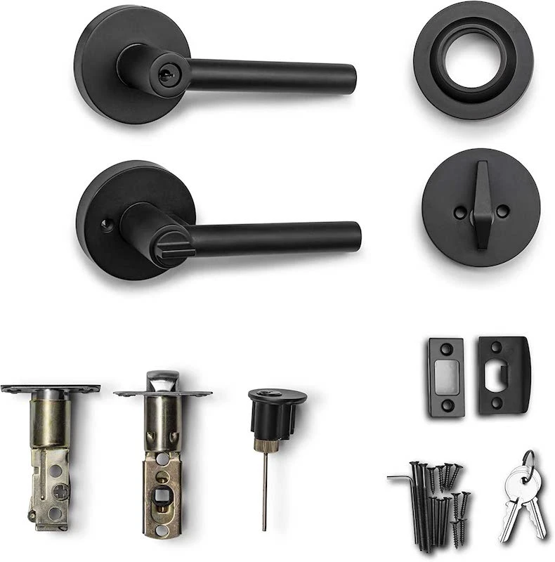 Black Push Button Privacy Bathroom Combo Deadbolt Door Lever Lock