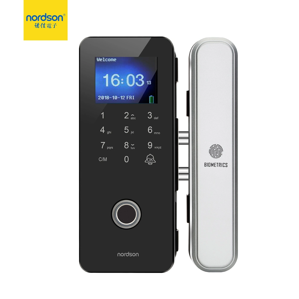 New Designed Mobile Control Security Access Control Fingerprint Password Smart Card Hotel Lock for Frameless Single or Double Glass Door