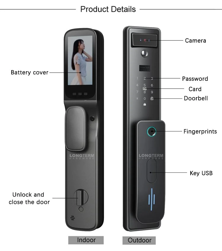 Tuya APP Remote Control 3D Face Recognition Smart Lock with Camera Fingerprint Password