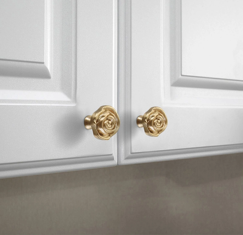 Wholesale Antique Cabinet Door Knobs Vintage Brass Rose Flower Rustic Drawer Knob