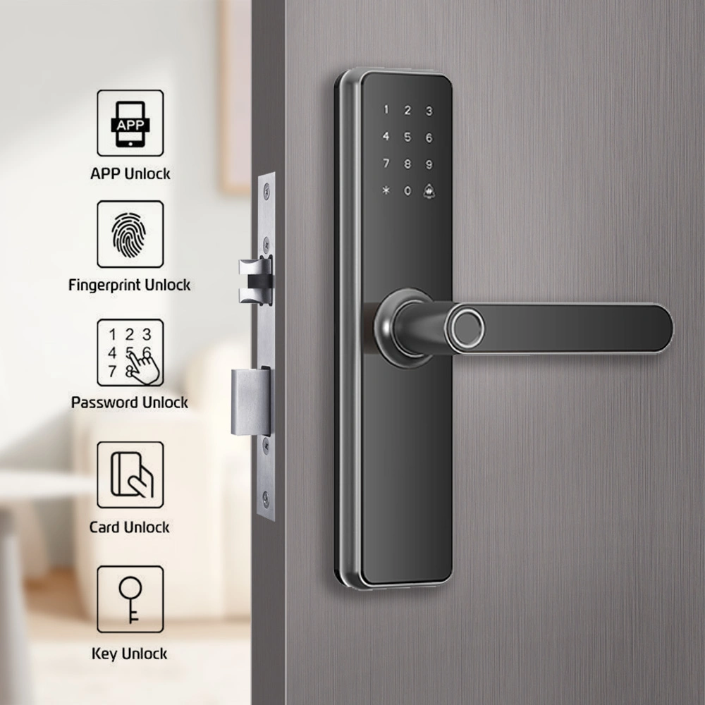 Cerradura Inteligente Exterior Door Handle Smart WiFi Tuya APP Digital RFID Card Key Digit Fingerprint Door Lock