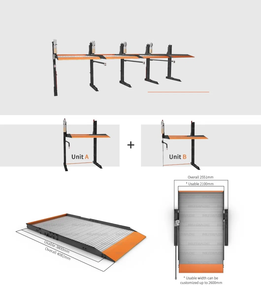 2 Car Space CE Approved Smart Hydraulic Parking Machine 2 Post Simple Vertical Galvanized Car Parking Lift