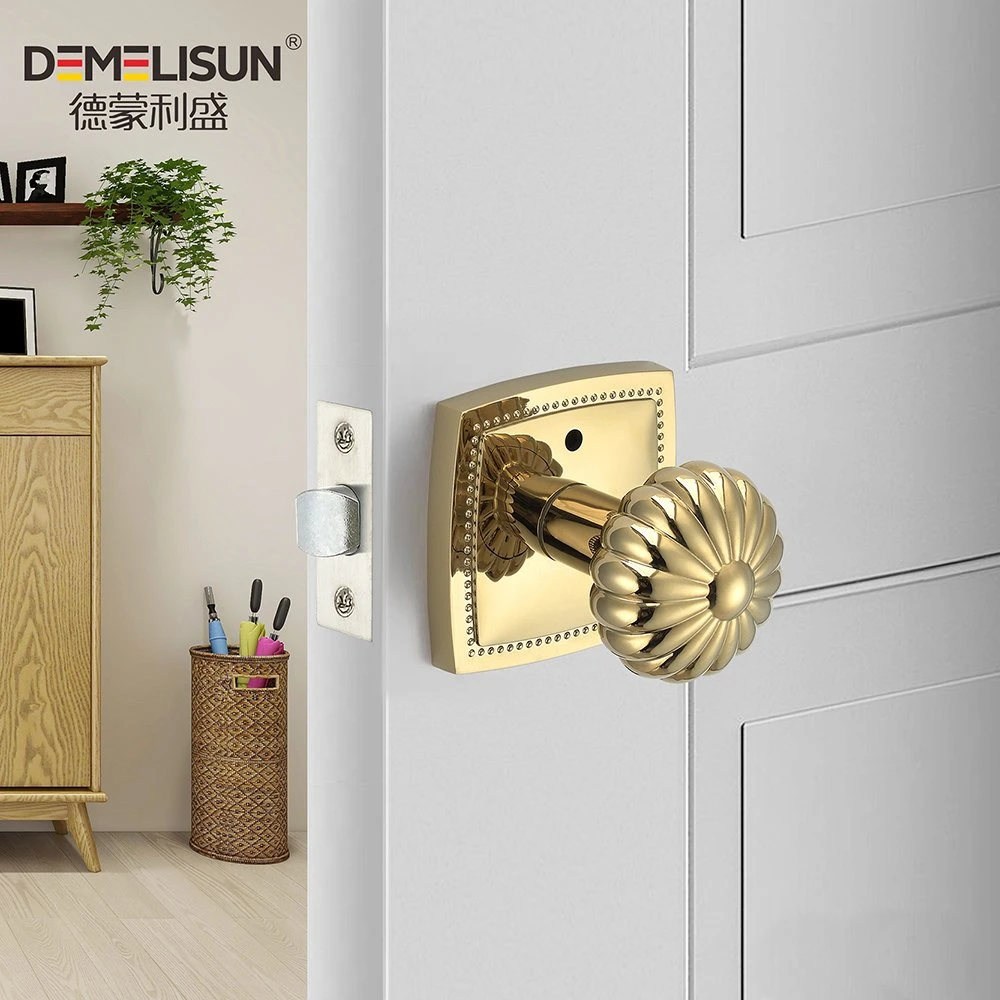 Solid Brass Split Door Lock Handle Brass Bedroom Wooden Door Silent Handle with Lock