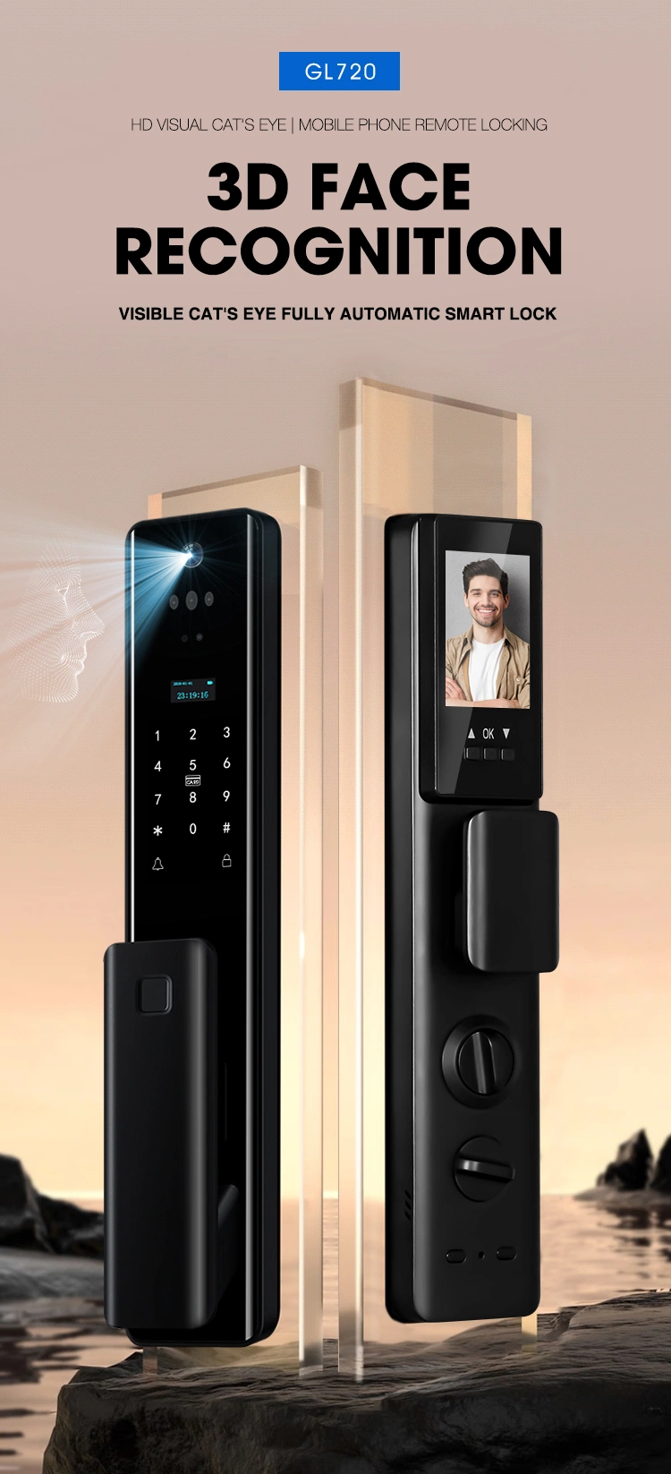 Smart Lock with Camera Fingerprint WiFi APP Control 3D Face Recognition Gate Lock Handle Smart Home Door Lock