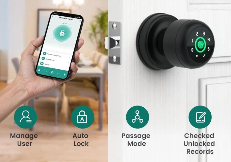 Entry Safety Professional Bedroom Electronic Biometric Fingerprint Control Smart Door Knobs Lock