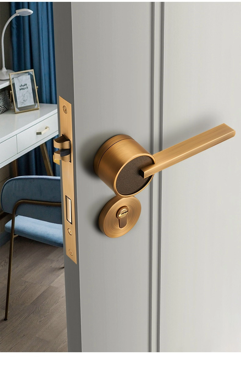 Classic Zinc Alloy American Style Inside Yellow Bronze Split Set Interior Door Handle with Key Set Silent Lock