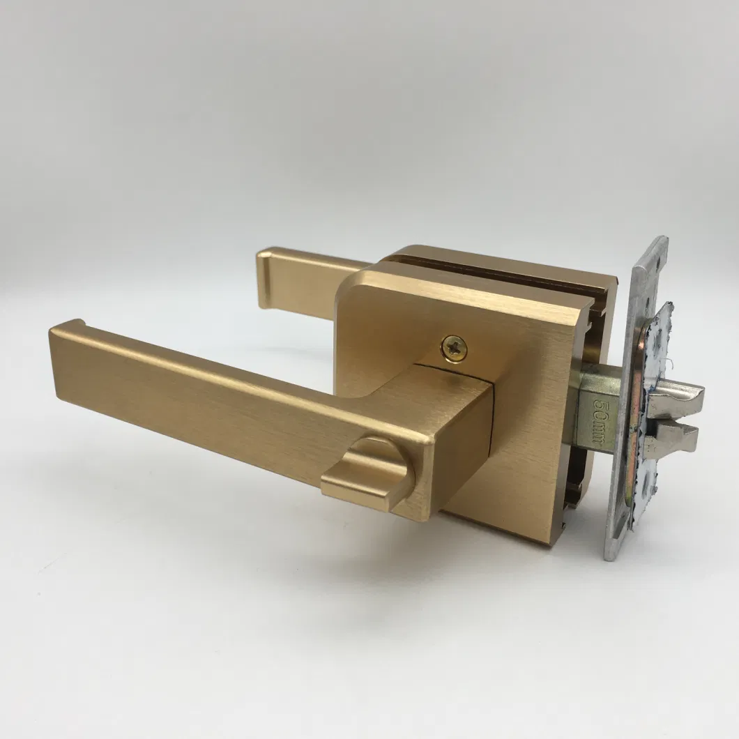 Brushed Golden Finish Aluminun Lever Handle with Lock for Entrance Door