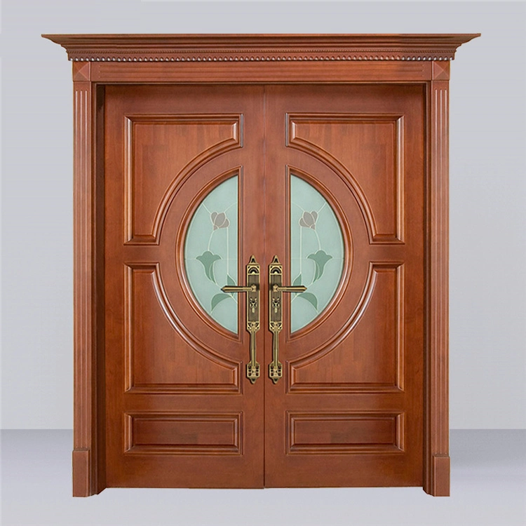 Residence Villa Luxury Engrave Teak Solid Wooden Door Main Entrance Double Wood Door
