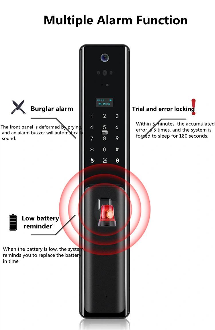 Fingerprint Smart Mobile APP Alarm Anti-Theft Commercial Double Sided Push Pull Door Locks with Recognition Facial Scanner
