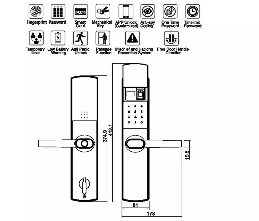 Electronic Safe Fingerprint Magnetic Combination Door Hardware Smart Lock Handle