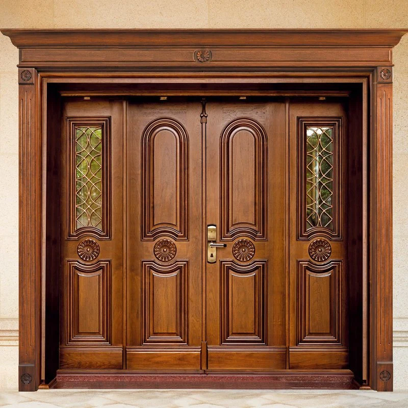 Outdoor Modern Double Solid Wood Door Design Exterior Security Wooden Main Entrance Doors