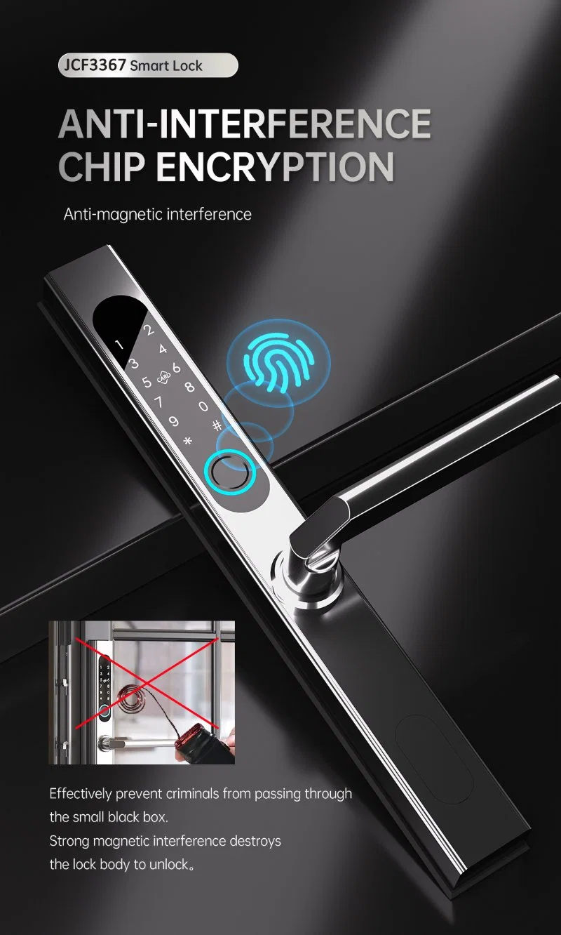 Tuya Smart SUS304 Stainless Steel Door Handle Hardware Keyless WiFi Waterproof Fingerprint Lock for Slim Aluminum Door