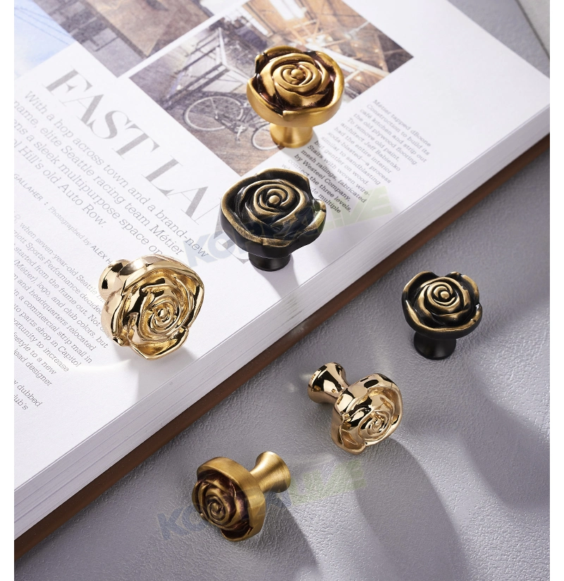 Wholesale Antique Cabinet Door Knobs Vintage Brass Rose Flower Rustic Drawer Knob