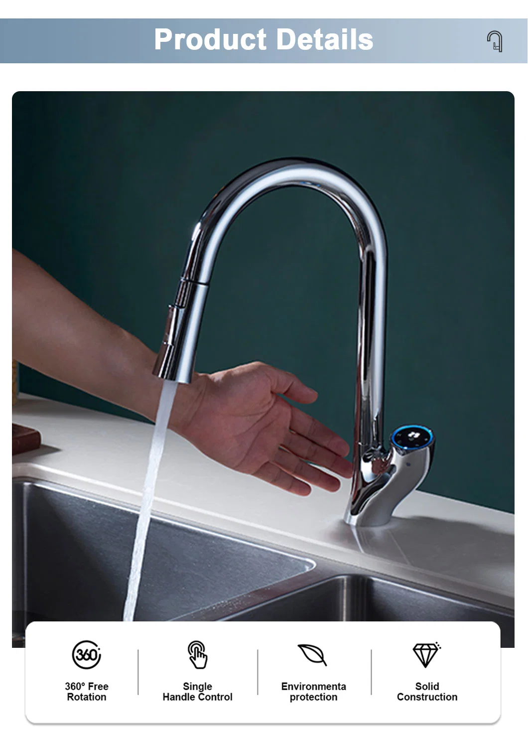 Single Handle Rv Uitility Laundry Outdoor Touch-On Activated Sink Touch Sensor Kitchen Faucet With Pull Out Sprayer