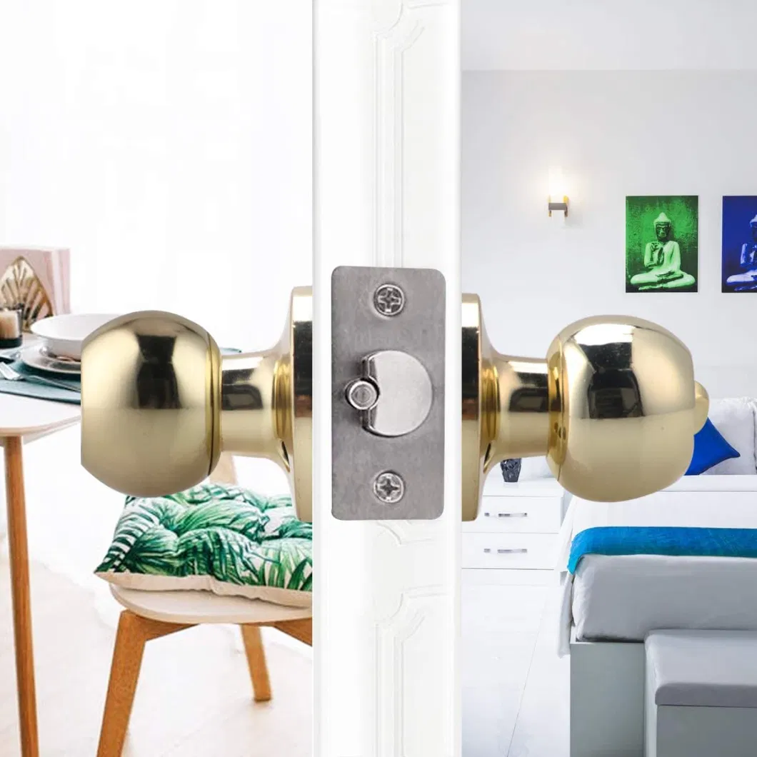 Stainless Steel Round Ball Door Knob Set with Key Door Hardware Golden for Bathroom