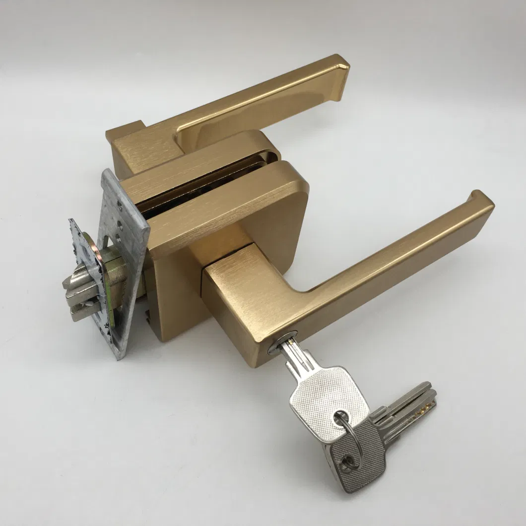 Brushed Golden Finish Aluminun Lever Handle with Lock for Entrance Door