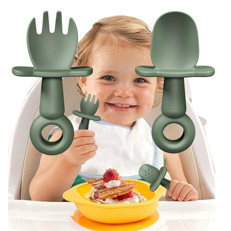 Silicone Baby Spoon and Fork Soft Handle Cutlery Set for Kid